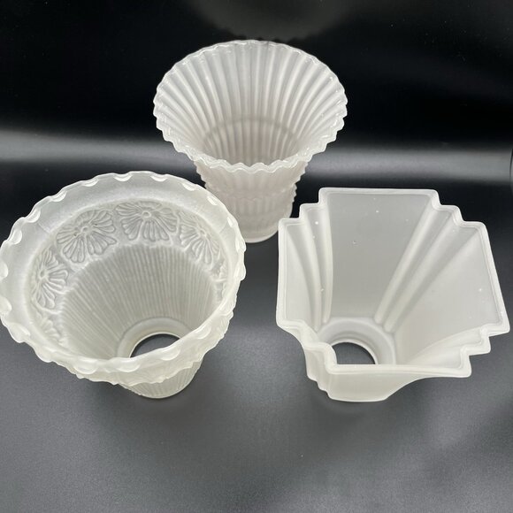 Vintage Frosted Glass Light Shades Lot 3 Art Deco Mid Century 2.25” Fitter READ - Picture 4 of 14